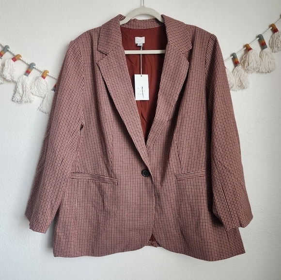 A New Day Gingham Plaid Oversize Single Breasted Boy Blazer Academia NWT XXL - Picture 1 of 11